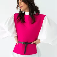 Блуза с объемными рукавами с накидкой и поясом ELISA - фуксия цвет, S (есть размеры)