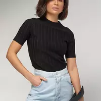 Женская вязаная футболка в рубчик - черный цвет, S (есть размеры)