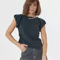 Женская футболка с пышными рукавами - темно-синий цвет, M (есть размеры)