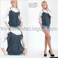 Блуза женская /свитшот 1436  Двухнитка темно-серый, молочный