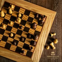 SW43B40H шахи "Manopoulos",Wooden Chess set Olive Burl Chessboard 40cm with Staunton Chessmen
