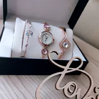 Подарочный набор часы с двумя браслетами DISU gold розовый цветок