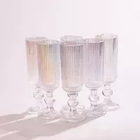 Набір келихів для шампанського фігурних прозорих ребристих із товстого скла 6 штук, rainbow