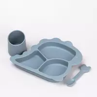 Набір силіконового посуду для дітей Динозавр 3 предмети, темно-синій
