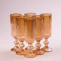Набір келихів для шампанського фігурних прозорих ребристих із товстого скла 6 штук, бурштиновий