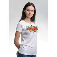 Модная женская вышитая футболка в белом цвете с цветами «Маковое поле»