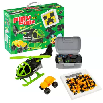гр Подарунковий набір 2871 (1) "Technok Toys", гвинтокрил, машинка-позашляховик, мозаїка, доміно, ланчбокс, в коробці